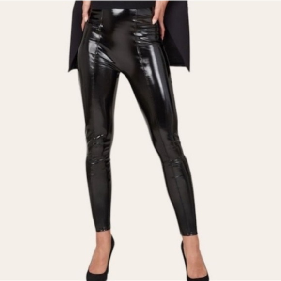 SPANX Faux Patent Leather Leggings Classic‎ Black Large EUC - Picture 1 of 12